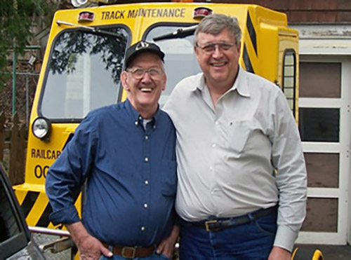 Harvey and Dan departing on their first railcar excursion, April 27, 2007