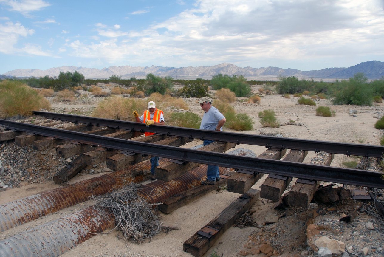 Wayne Parsons inspecting flood damage on the Eagle Mountain Railroad