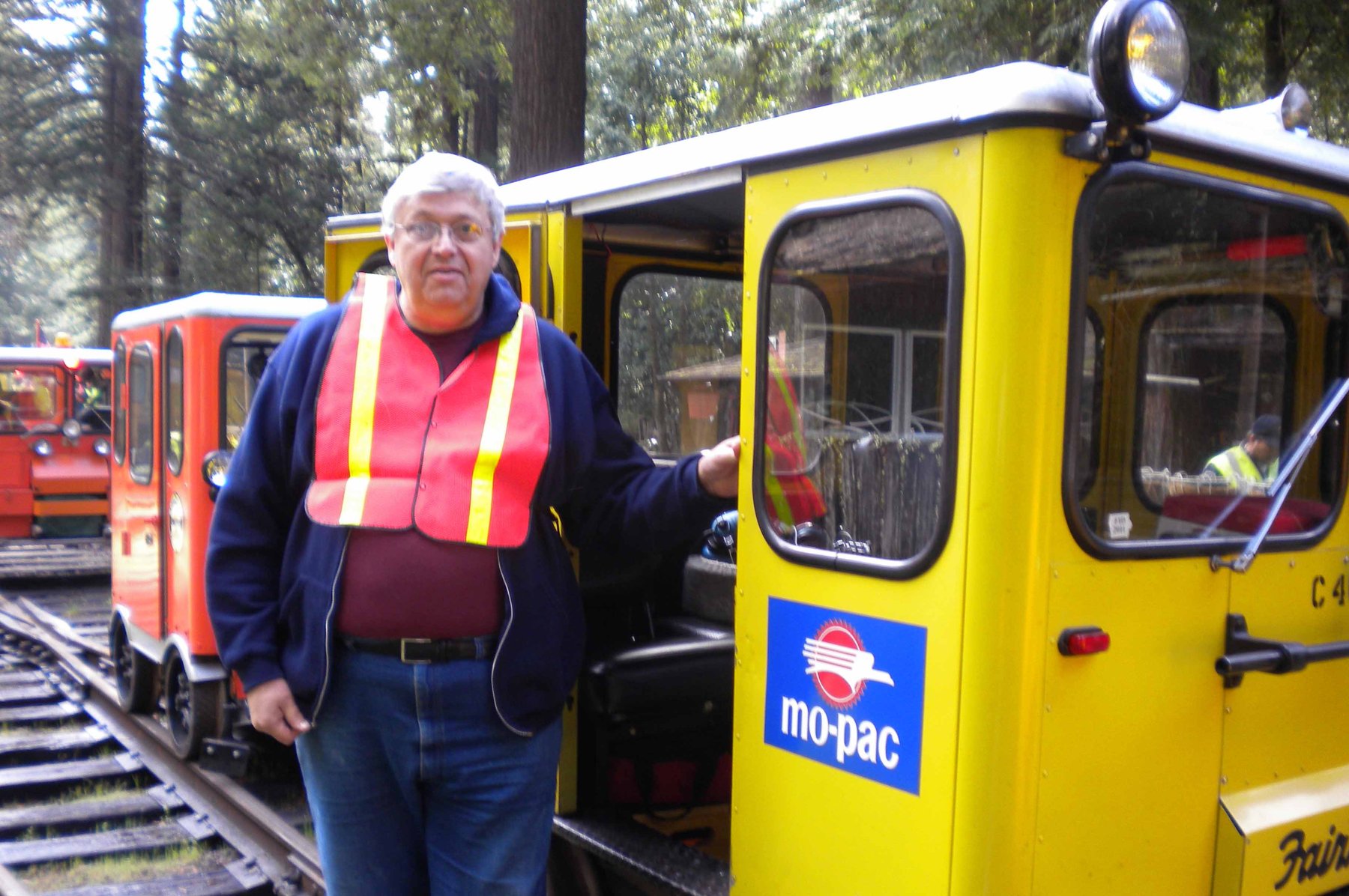 Dan Page on the Skunk Train route with Wayne Parsons' MT-19 railcar