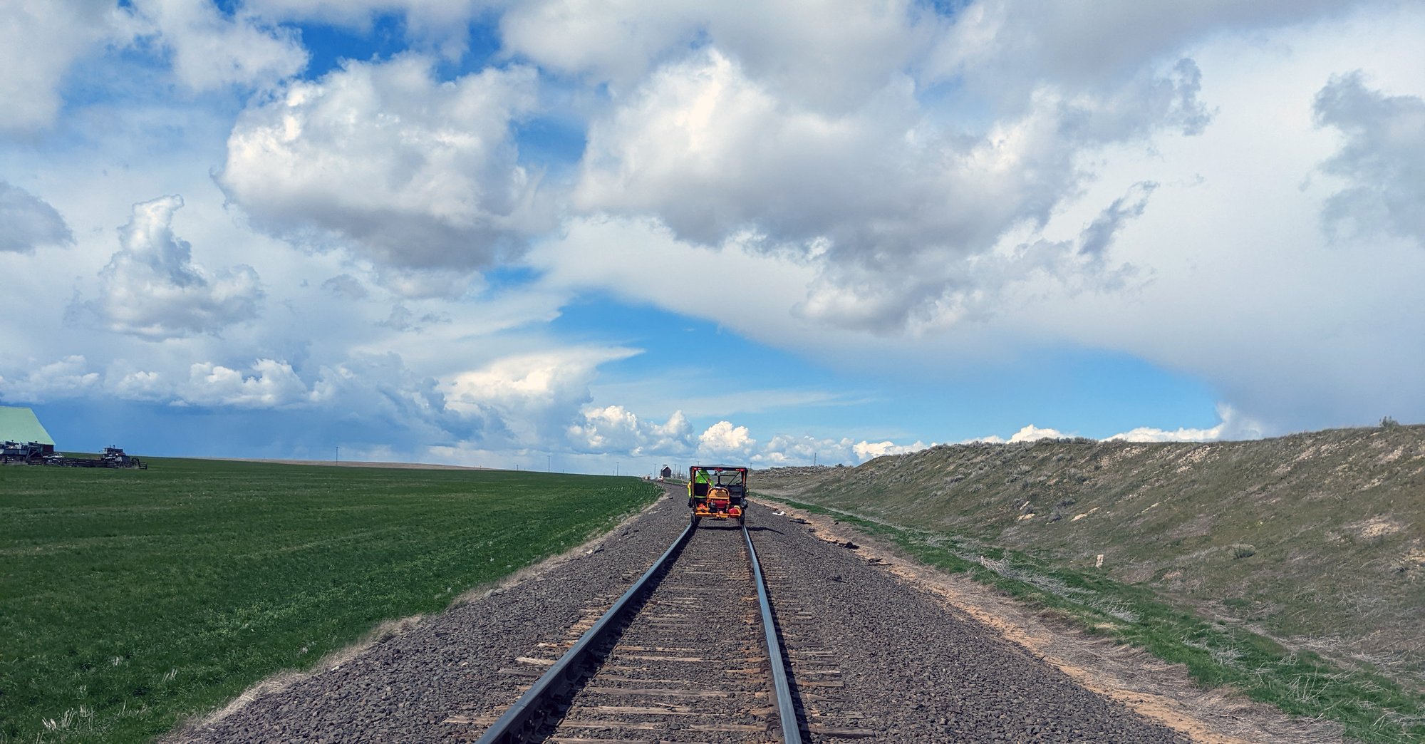 Wide-open sky above the Columbia Basin Railroad in eastern Washington