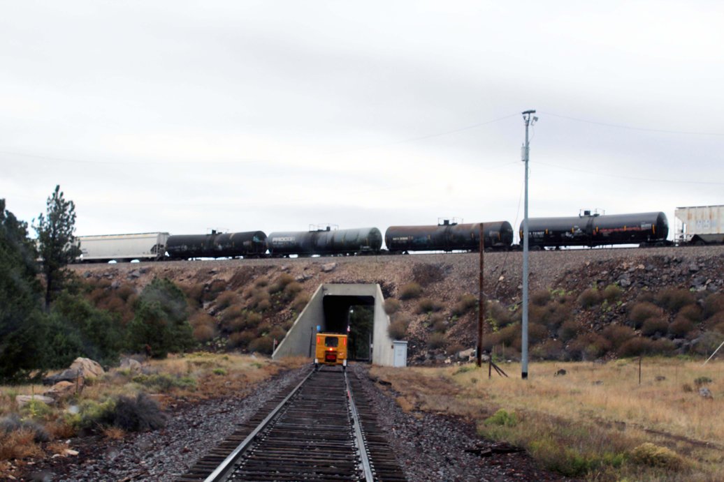 Grand Canyon Railway passing beneath the BNSF main line in Williams, Arizona