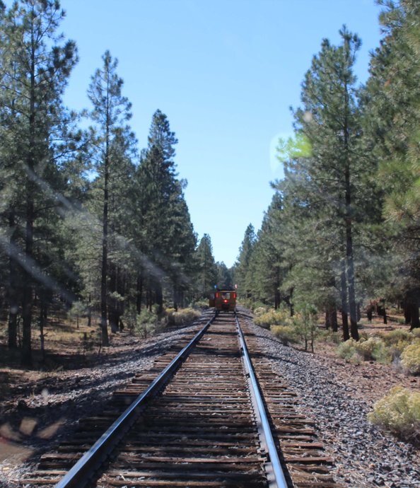 Railcars leaving Grand Canyon National Park in October 2022