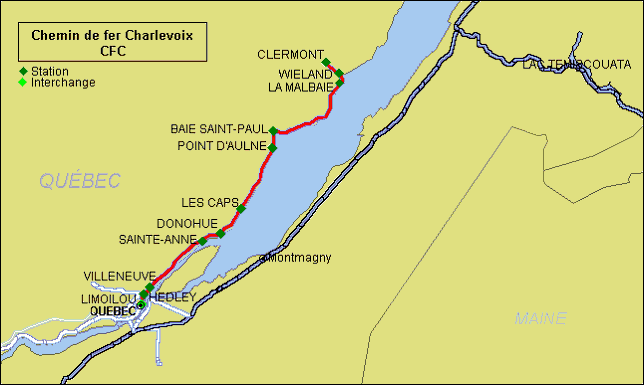 Charlevoix Railway system map in Quebec