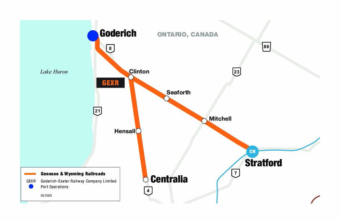 Goderich–Exeter Railway route map