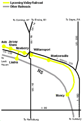 Lycoming Valley Railroad system map