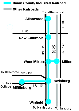 Union County Industrial Railroad system map