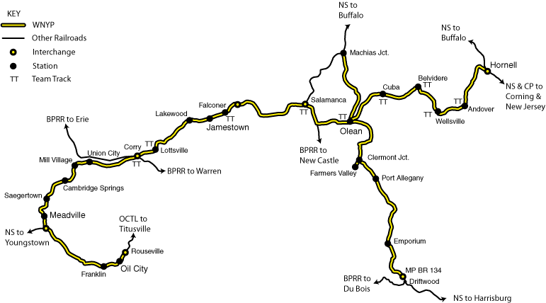 Western New York and Pennsylvania Railroad route map